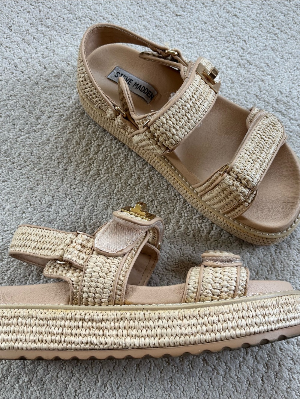 Steve Madden Beige Woven Strap Sandals big Mona